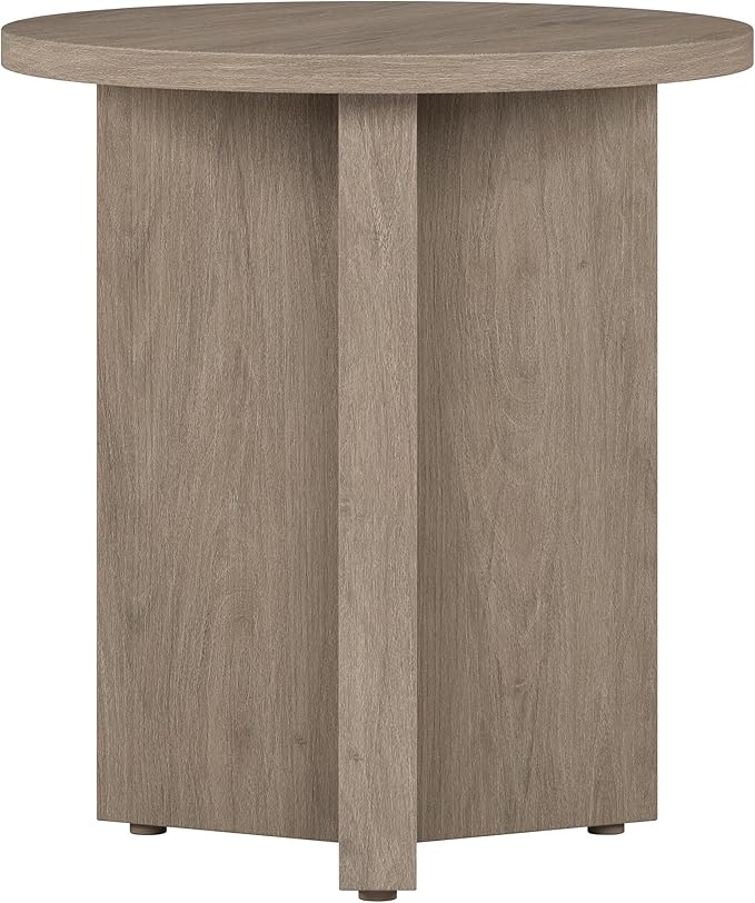 Henn&Hart 20" Wide Round Side Table in Antiqued Gray Oak, for Home, Living Room, Bedroom, Entertainment Room or Office