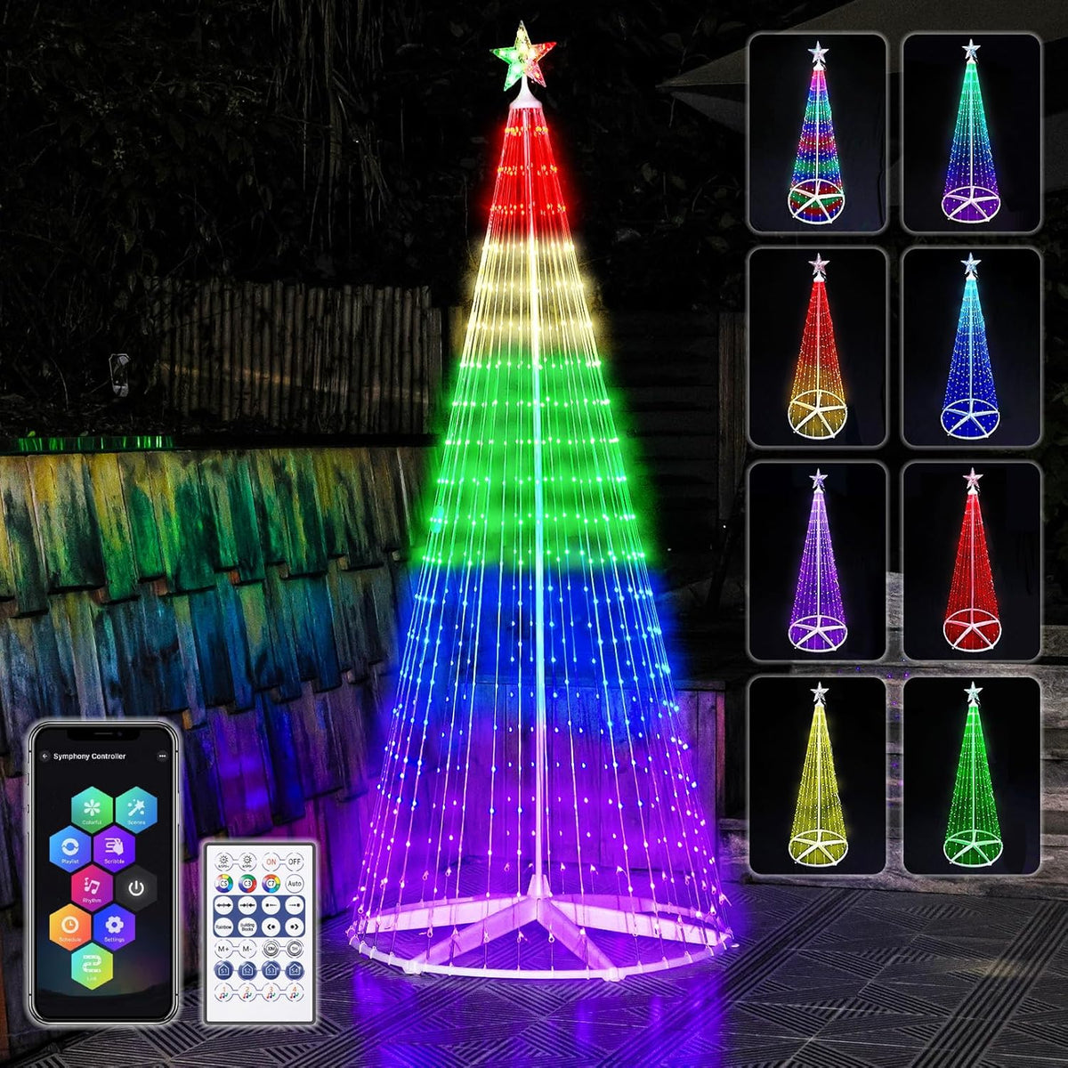 6ft Outdoor Christmas Cone Tree Lights with 370 Smart LED Lights & Star Topper Remote & APP Control Color Changing Timer & Music Sync Weatherproof Artificial Xmas Decoration for Yard, Garden, Patio