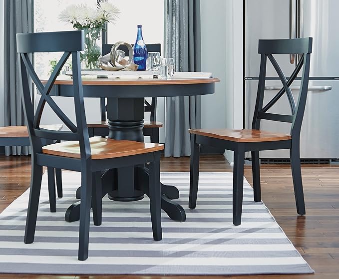 Home Styles Classic Black and Oak Pair of Dining Chairs, with Solid Hardwood Construction, Cottage Oak Finish, X-Style Back, and Mission Style Look, Set of Two