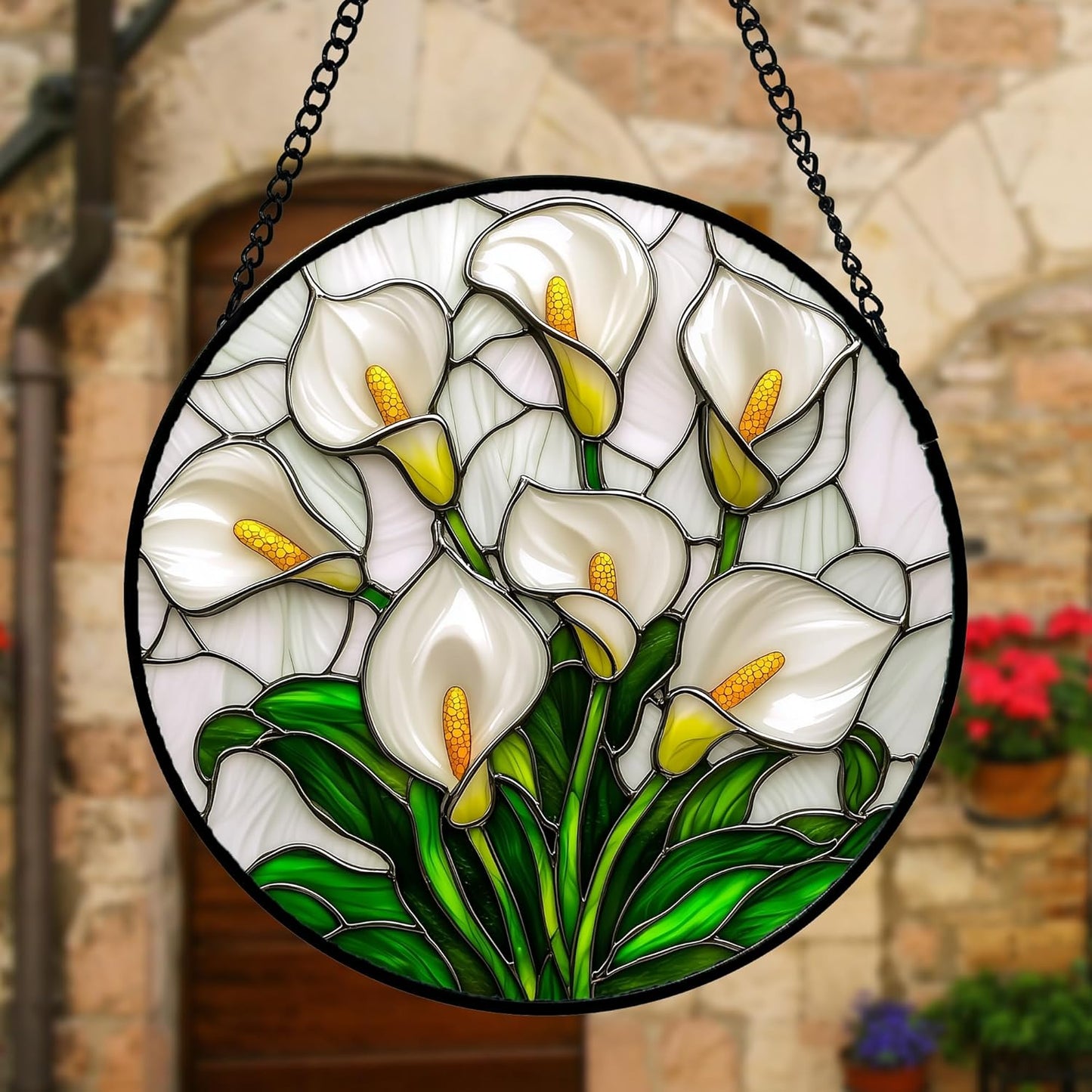 Stained Glass Window Hanging, White Calla Lily Suncatcher Diamond Glass Panel Hangings Flowers Sun Catchers Decor for Birthday for Women, Men, Wife, Aunt, and Mom 7.8 in