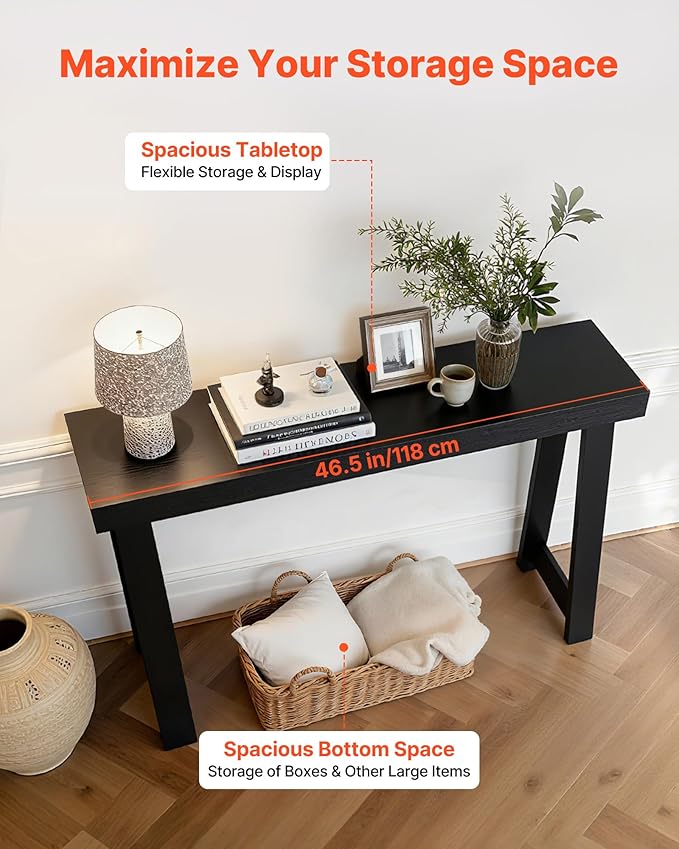 VEVOR 46 in Console Table, Modern Desk Behind The Couch, Wooden Rectangle Entrance Desk, Narrow Long Sofa Table Accent Stand for Hallway, Bedroom, Living Room, Foyer, Easy Assembly, Black