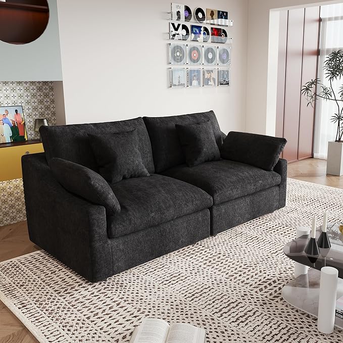 JACH Sectional Couches for Living Room, Cloud Sectional Couch with Deep Seat, Down Filled Modular Sofa, Covers Removeable & Washable, Love Seat Sofas Furniture for Living Room, Black