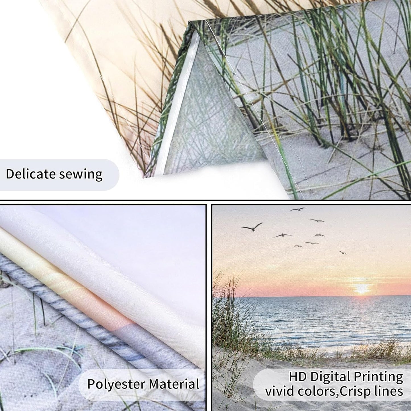 HVEST Ocean Beach Tapestry Wall Hanging, Sunset Seabird and Beach with Grass Wall Hanging Tapestry Natural Landscape Tapestry for Bedroom Living Room Dorm Decoration Wall Decor, 59x51 Inches