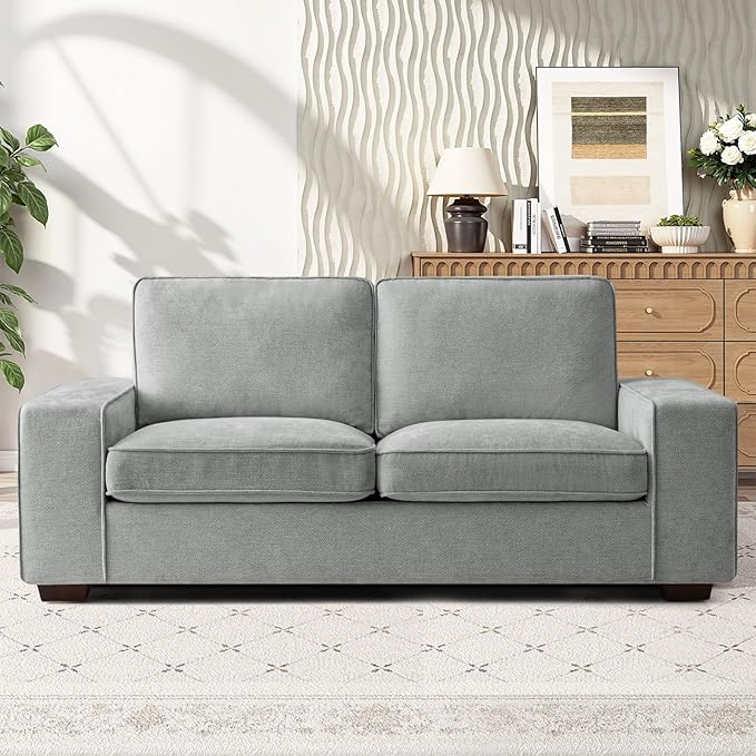 RISAR 71.25" Modern Loveseat Sofa for Living Room, Chenille Couch with Removable Cover & Spring Cushions, Solid Wood Frame, Easy Assembly for Small Spaces (Light Gray)