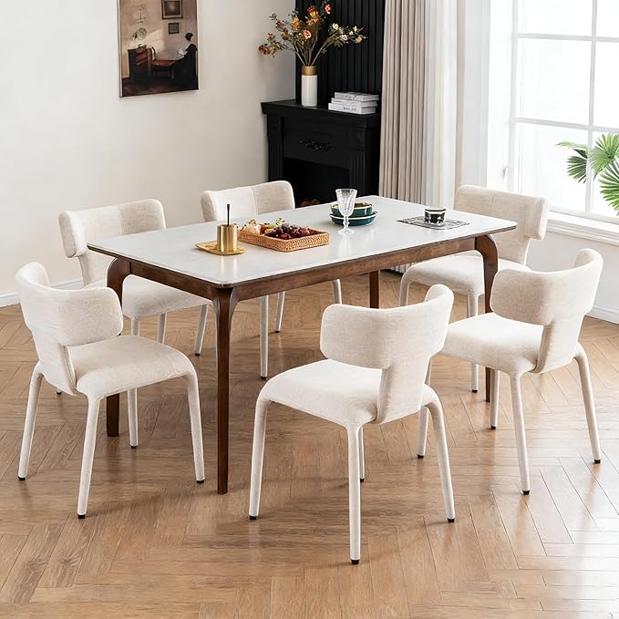 Kidol & Shellder Dining Chairs Set of 4,Modern Upholstered Fabric Dining Room Chairs with Curved Barrel Back,Armless Kitchen Chairs with Metal Legs and Padded Seat for Living Room and Bedroom Beige