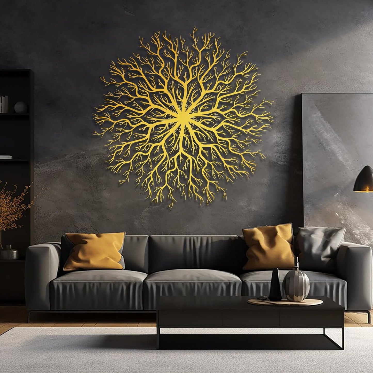 Tree of Life Metal Wall Art, Metal Tree Wall Art, Large Round Sculpture, Round Branch Wall Decor, Large Branch Artwork, Nature Sign, Wall Decor for Living Room, Housewarming Gift (Gold, 35"x35"|90x90cm)