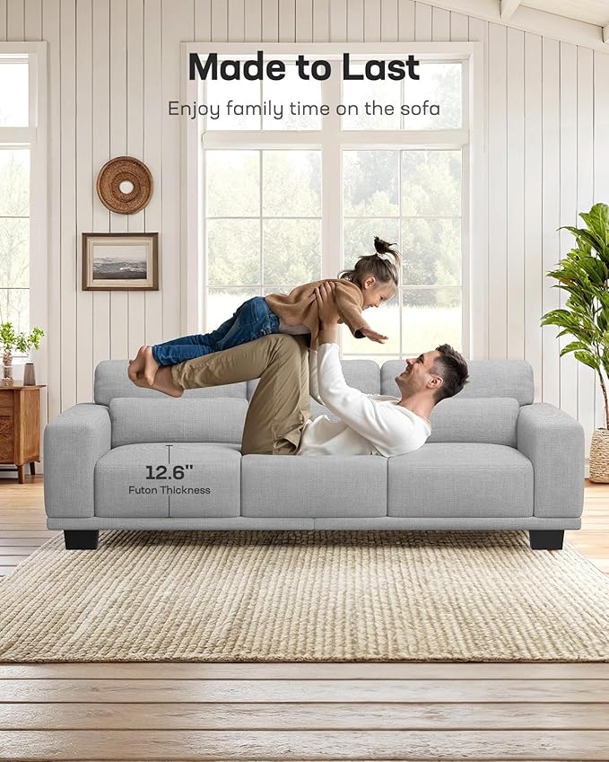 Marsail 89" Sofa, 3 Seater Couch for Living Room, Modern Sofa with Deep Seats Supportive Cushion and Wide Armrests, Easy to Clean with Removable Covers, Linen Fabric, Grey