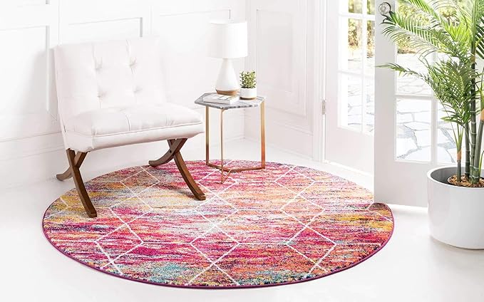 Unique Loom Trellis Frieze Collection Area Rug - Geometric (7' Round, Multi/ Ivory)