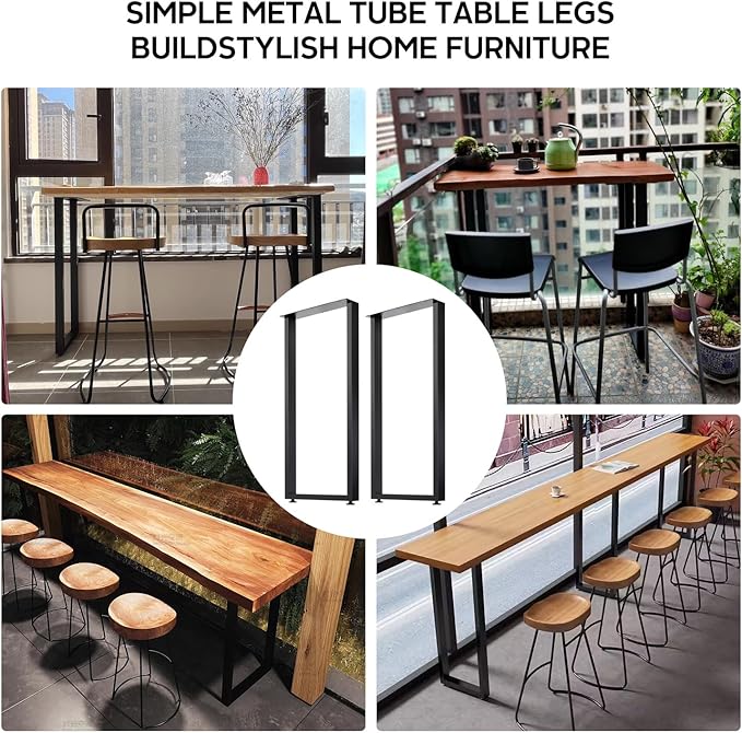 40 Inch Bar Table Legs for Desk, Dining Table with Adjustable Feet Pads,Home DIY Furniture Legs，Black Set of 2.