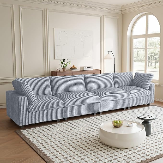 Modular Sectional Couches for Living Room, 157.48" Oversized Cloud Couch, 4 Deep Seat Comfy Modular Sofa for Home, Plush Sofa Cushion Covers Removable, Gray