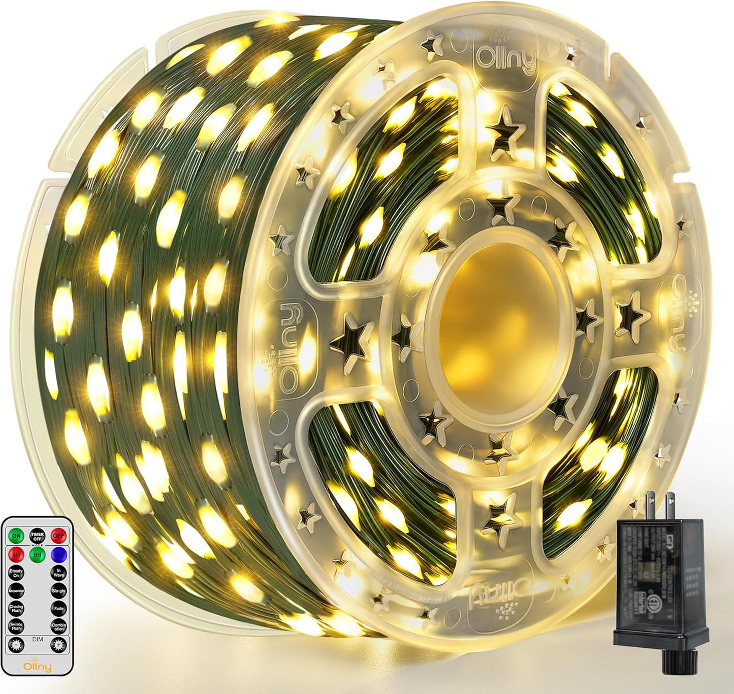 Ollny Christmas Lights 1000 LED 330 FT, IP67 Waterproof Plug in Christmas Tree Lights with Remote, 8 Modes, 3 Timers, Dimmable, House Xmas Indoor Decorations String Light (Warm White)