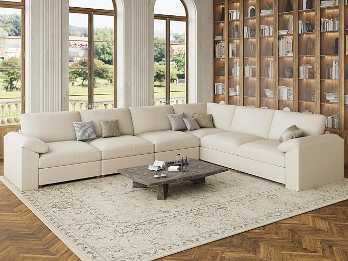 EASE MOOSE Leather Sectional Couch, Oversized Modular Sectional Sofas, Wide Deep Seat Modular Couch, Scratch Resistant Faux Leather Material, L Shaped Sofa for Big Spaces, Beige