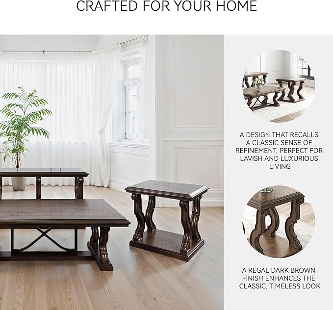 Signature Design by Ashley Maylee Classic End Table with Open Shelf and Scroll Legs, Dark Brown
