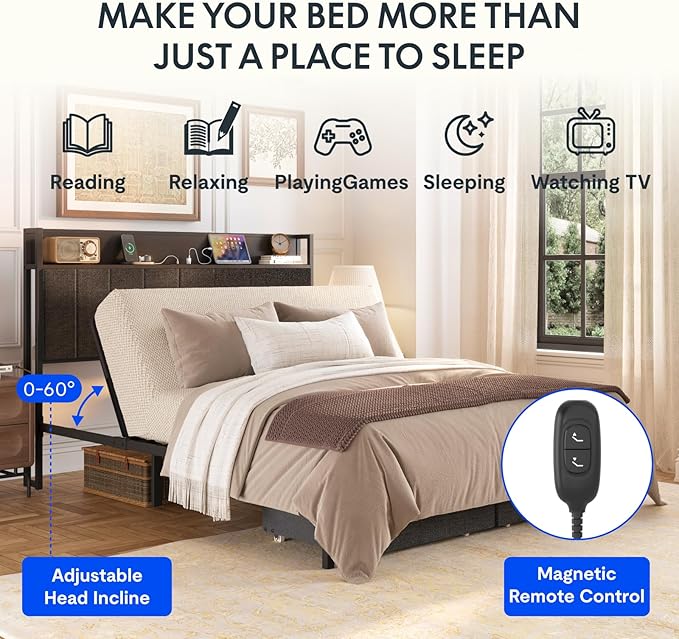 FLEXISPOT BF21Q Adjustable Bed Frame with 12 Inch Queen Size Gel Memory Foam Mattress, Viscose from Bamboo, Medium Firm, Certi-PUR & Oeko-TEX Certified, Bonus 4-Piece Queen Sheet Set Included.