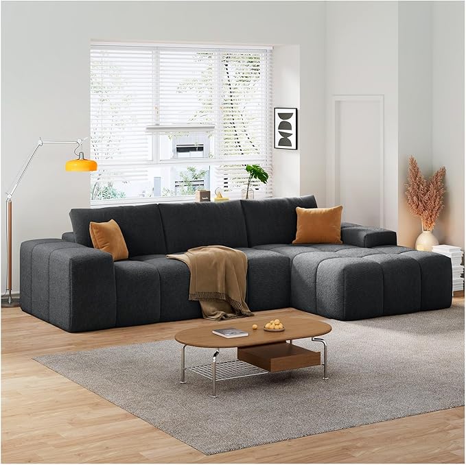 114” Oversized Modular Sectional Couch for Living Room, Chenille Boneless Couch L-Shape Cloud Sofa with Deep Seat and Chaise, Memory Foam Compressed Sofa for Living Room Furniture Bedroom Apartment