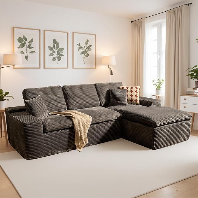 106" Oversized Couch Sofa, L Shape Couches for Living Room, No Assembly Required Corduroy Sectional Sofas with Right Facing Chaise for Home Apartment