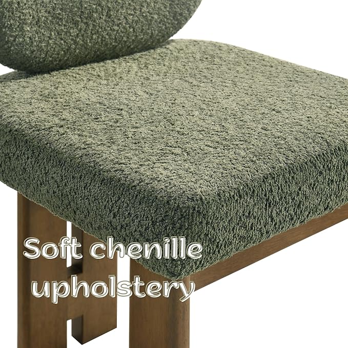Modern Dining Chairs Set of 4, Farmhouse Chenille Upholstered Wooden Kitchen Chairs with Back, Side Armless Dining Room Chairs with Walnut Wood Legs for Kitchen Restaurant, Green