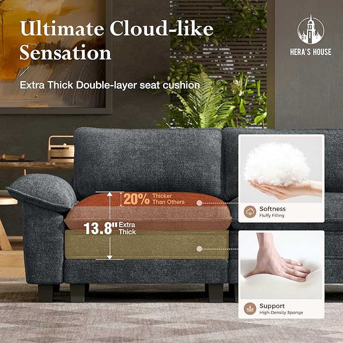 HERA'S HOUSE 124" Modular Sectional Sofa, Oversized U Shaped Couches for Living Room, Comfy Cloud Couch with Ottoman, 5-Seater Deep Seat Sofa with Throw Pillow, Chenille Blue
