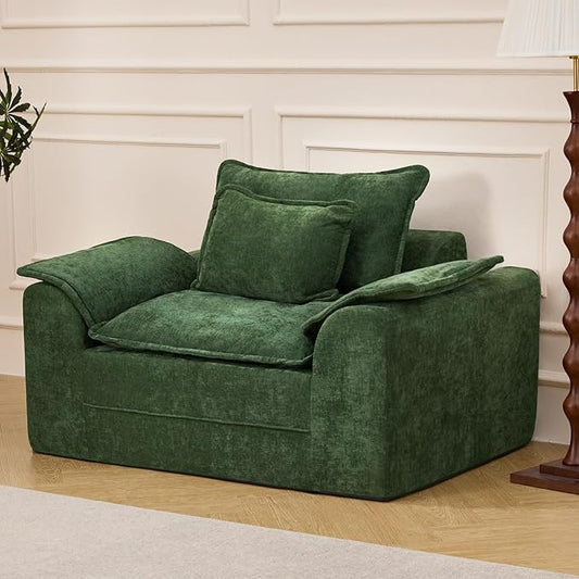 Hobestluk Cloud Single Sofa Memory Foam Couch with Deep Seat L Shaped Sofa with Removable Cover Large Couch for Living Room (Green, Single Sofa)