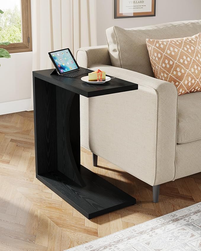 Tribesigns C-Shaped End Table for Couch, Sofa Side Table, C Table for Small Space, Living Room, Bedroom (2, Black)