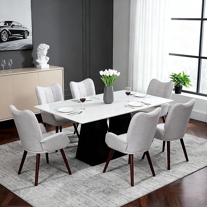 Modern Dining Room Chairs, Mid Century Upholstered Kitchen Chairs with Back Support and Solid Wood Legs, Accent Dinner Chair for Kitchen, Dining Room, Living Room, Restaurant, Grey
