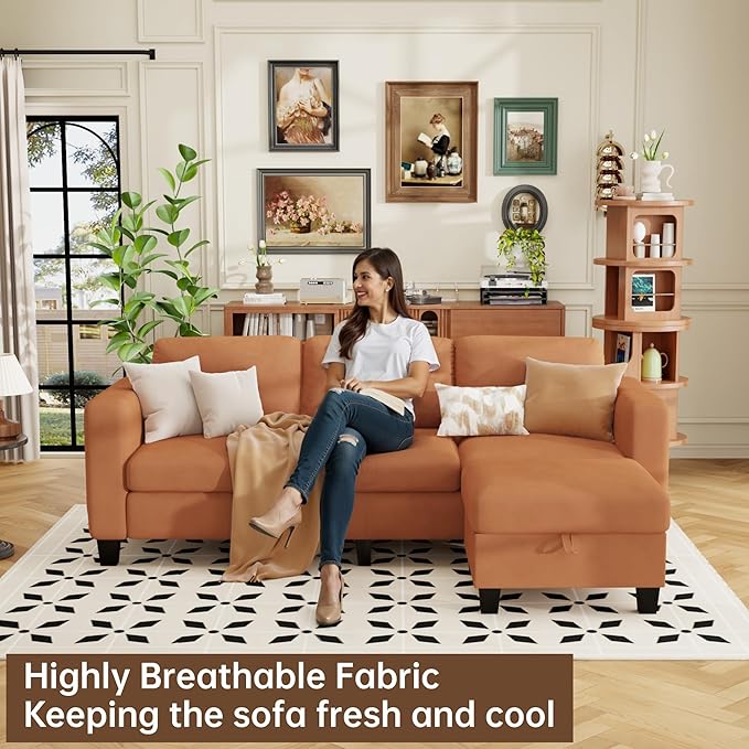 ZeeFu Sectional and Sofa Couches for Living Room - 78'' 3 Seater L-Shaped Modular Couch with Storage Ottoman - Modern Velevt Fabric Upholstered Sofa Set for Small Space Apartment Office
