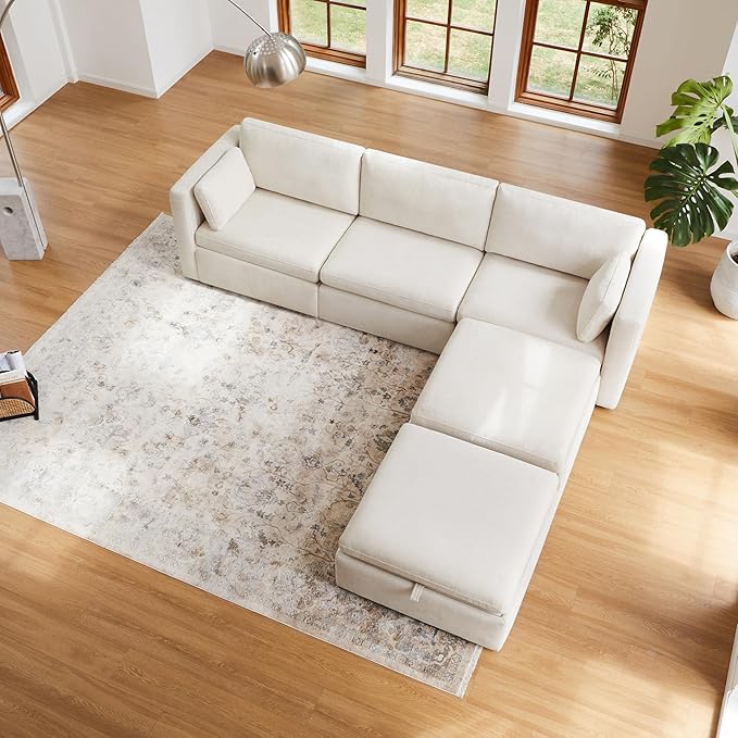 CHITA Oversized Modular Cloud Sectional Sofa, FSC Certified U Shaped Sectional Couches for Living Room, 112 inch Width, 5 Seat Modular Sofa Includes 2 Storage Ottomans, Linen