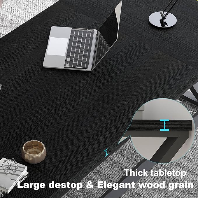 LVB 70.8" Black Computer Desk, Large Industrial Pc Study Home Office Desk, Long Modern Wood Gaming Work Writing Desk for 2 Person, Farmhouse Double Workstation Executive Desk with Storage in Bedroom