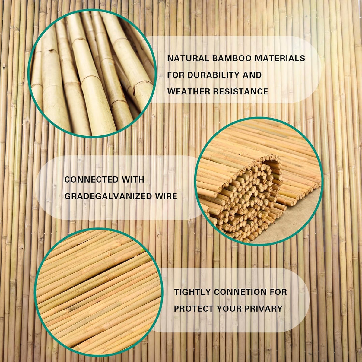 Natural Bamboo Fence 4ft H x 8ft L x 0.7In D, Eco-Friendly Privacy Fence for Outdoor Wall, Garden, Yard, Pool, Patio, Decorative Bamboo Fencing