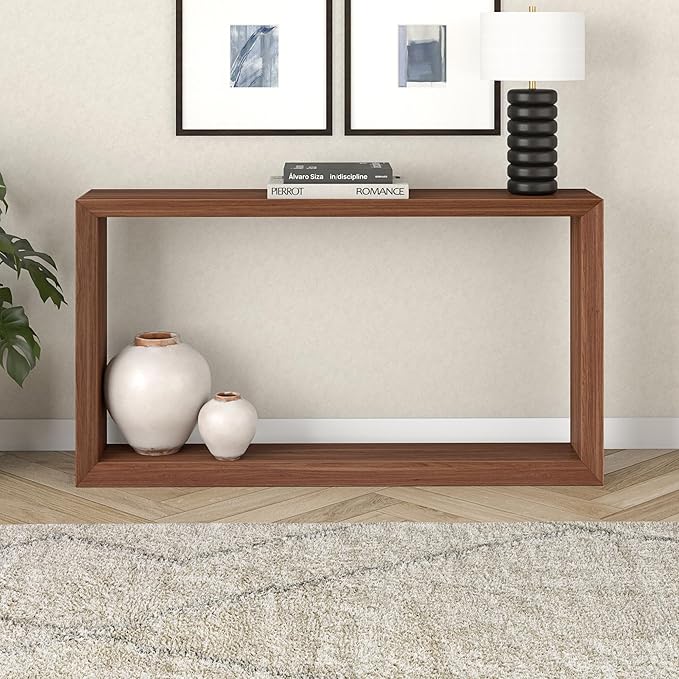 Henn&Hart 55'' Wooden Rectangular Console Table Entryway Table, Sofa Table with Wooden Shelf for Entryway, Living Room, Couch, Hallway, or Office, Satin Walnut
