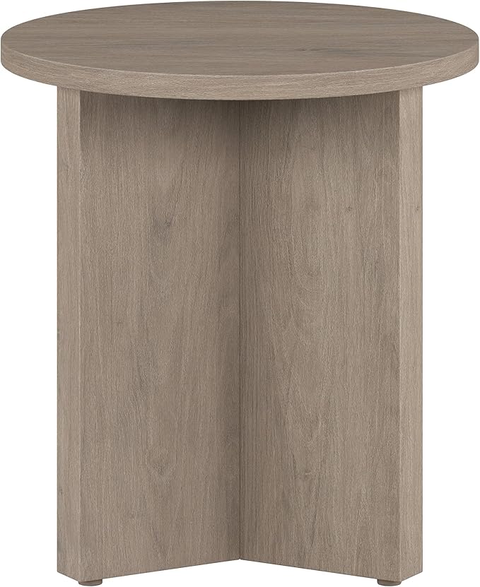 Henn&Hart 20" Wide Round Side Table in Antiqued Gray Oak, for Home, Living Room, Bedroom, Entertainment Room or Office