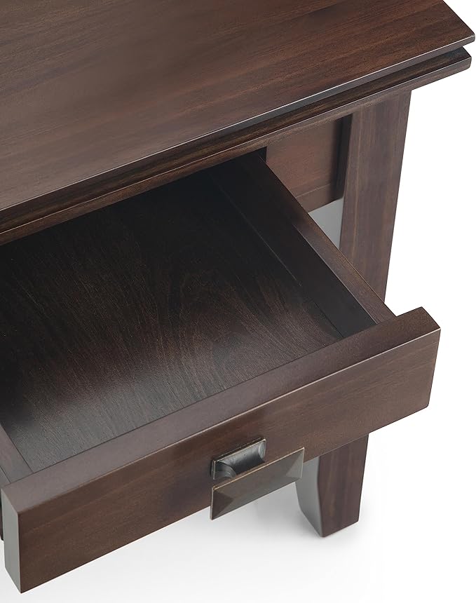 SIMPLIHOME Artisan SOLID WOOD 21 inch Wide Square Transitional End Side Table in Tobacco Brown for the Living Room and Bedroom