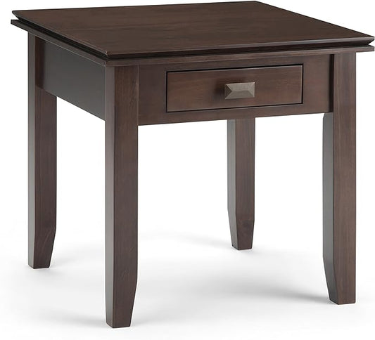 SIMPLIHOME Artisan SOLID WOOD 21 inch Wide Square Transitional End Side Table in Tobacco Brown for the Living Room and Bedroom