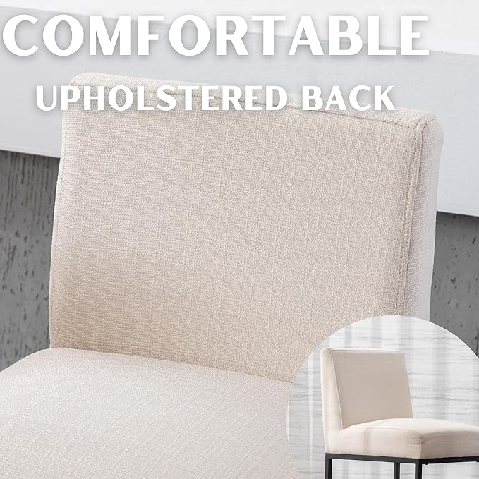 27" Counter Height Bar Stools Set of 3 with Back and Footrest for Kitchen Modern Metal Barstools, Linen Upholstered Bar Chairs Island Stools, Beige