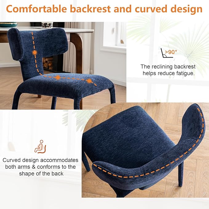 Kidol & Shellder Dining Chairs Set of 4,Modern Upholstered Fabric Dining Room Chairs with Curved Barrel Back,Armless Kitchen Chairs with Metal Legs and Padded Seat for Living Room and Bedroom Blue