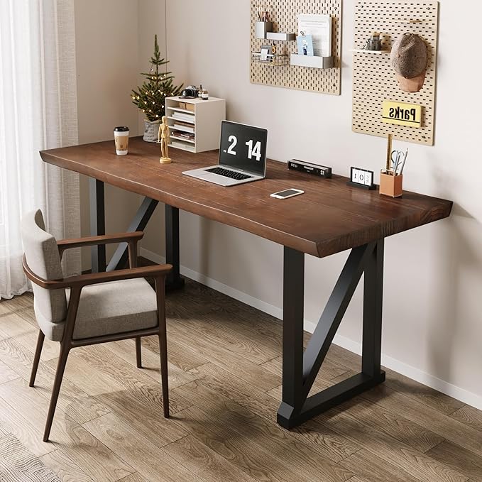 Solid Wood Rustic Style 47-inch Computer Desk - Large Office Desk for Home Office, Modern and Simple Design, Ideal for Study, Writing, Dining