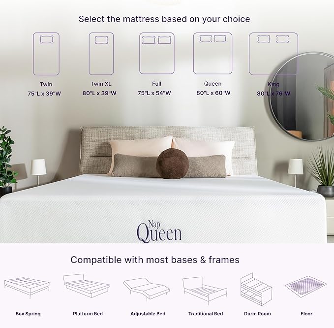 NapQueen Twin-XL Mattress, 6 Inch Charcoal Memory Foam Mattress, Twin-XL Bed Mattress in a Box, CertiPUR-US Certified, Medium Firm, Breathable Soft Fabric Cover