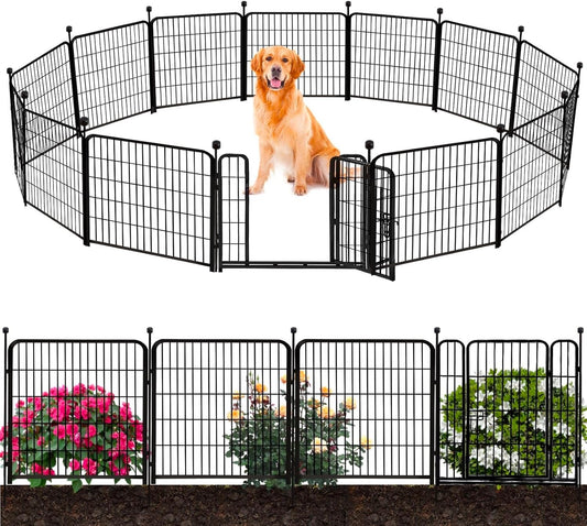 ADAVIN Tall Garden Fence 32 in(H) 16 Panels Total 35.4 Ft(L) Border, Wide Door Low Threshold, Flower Bed Fencing, Animal Barrier Fence, Fence for Dogs Outside, Black Metal Garden Fences with Gate