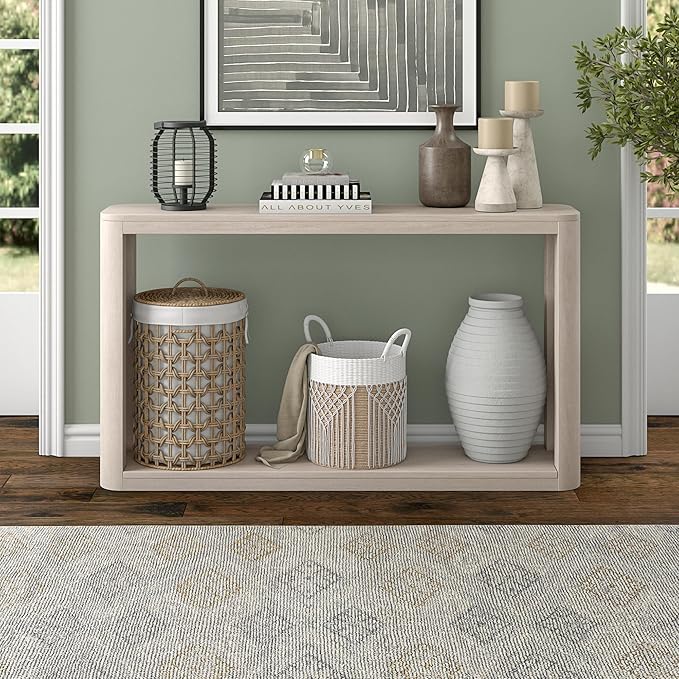 Henn&Hart 52" Wide Rectangular Console Table in Beech White, for Home, Living Room, Bedroom, Entertainment Room, Office