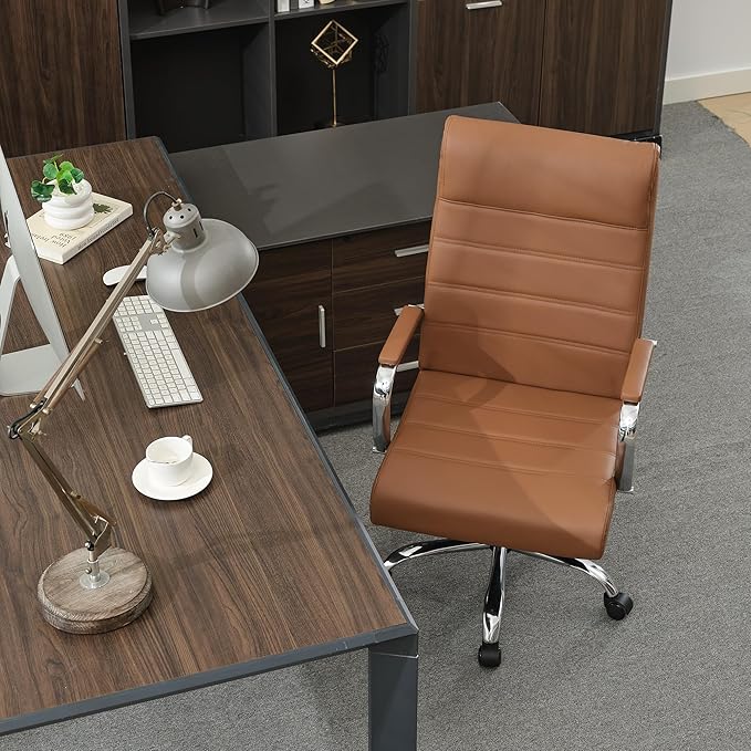 Office Desk Chair,Modern Leather Conference Room Chairs,High Back Ergonomic Home ofiice Chair,Adjustable Height Swivel Executive Computer Chairs with Padded Seat and Armrest (Brown)