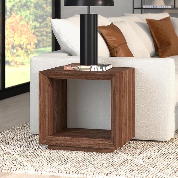 Henn&Hart 22" Modern Square Wooden End Table, Side Table, Nightstand with Open Display Shelf for Living Room, Office, Family Room, or Bedroom, Satin Walnut