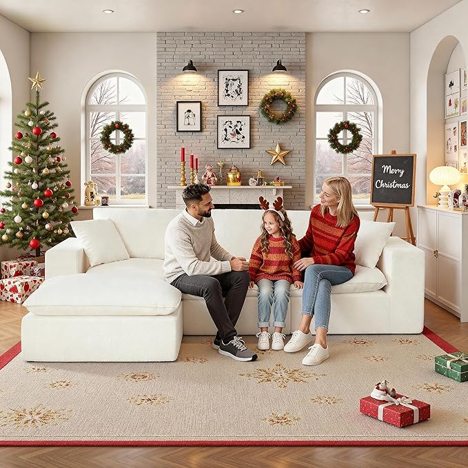 108" Sectional Couches for Living Room Boneless Couch Upholstered Cloud Couch Sectional Modular Sectional Sofa with L Shaped (Chenille-White, 3 Seat+1 Ottoman)