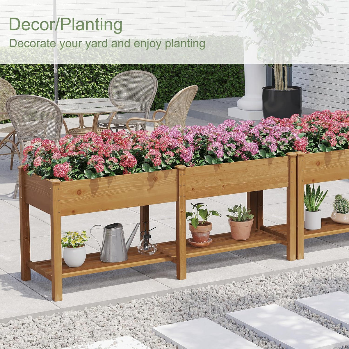 GHWIE Raised Garden Bed with Shelf,Elevated Wooden Planter Box with Legs,Garden Planter for Backyard, Patio, Balcony