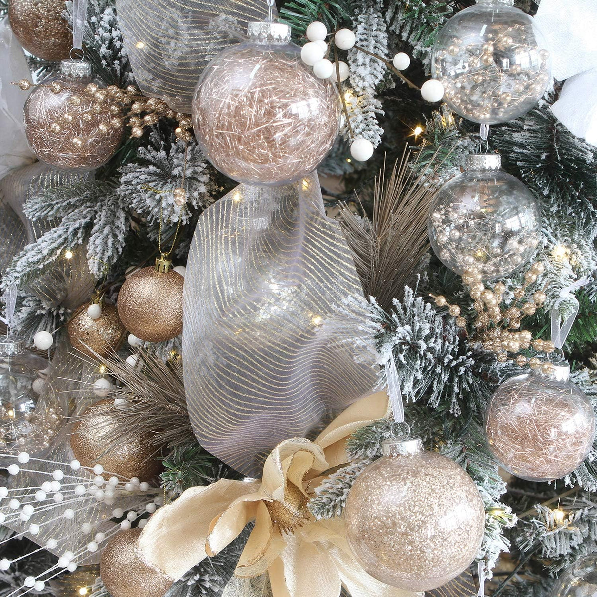 Sea Team Shatterproof Clear Plastic Christmas Ball Ornaments Decorative Xmas Balls Baubles Set with Stuffed Delicate Decorations (100mm/3.94 inch 16-Pack, Rose Gold)
