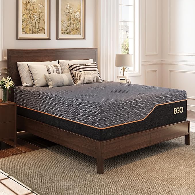 EGOHOME 14 Inch Twin Mattress, Copper Gel Memory Foam Mattress for Pain Relief, Therapeutic Mattress in a Box, CertiPUR-US Certified, Fiberglass Free Medium Mattress, Black