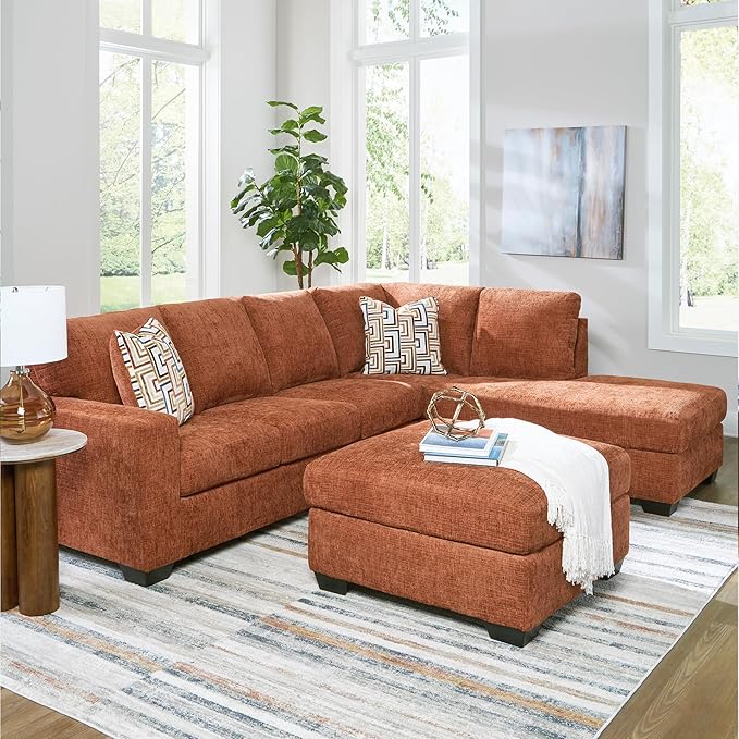 Signature Design by Ashley Aviemore Casual L-Shaped 2-Piece Sectional with Chaise for Living Room, Orange