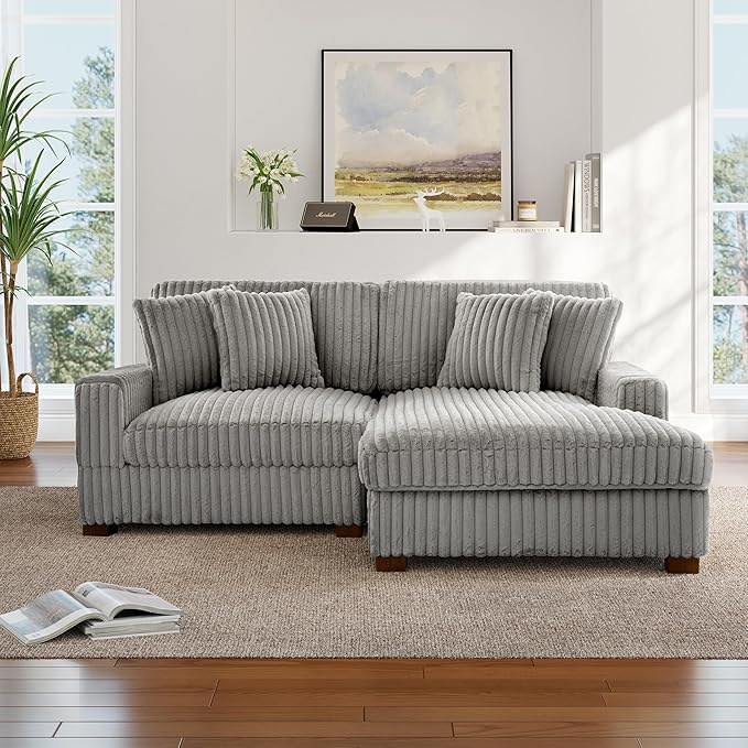 Cloud Sectional Couch with L-Shape Chaise, Modern Modular Sofa with Deep Seat, Upholstered Couches for Living Room Bedroom, Light Grey