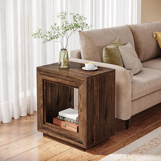Tribesigns Rustic Wood End Table, 2 Tiered Square Side Table with Storage Shelf, Industrial Sofa Side Table for Living Room, Entrance (2, Brown)