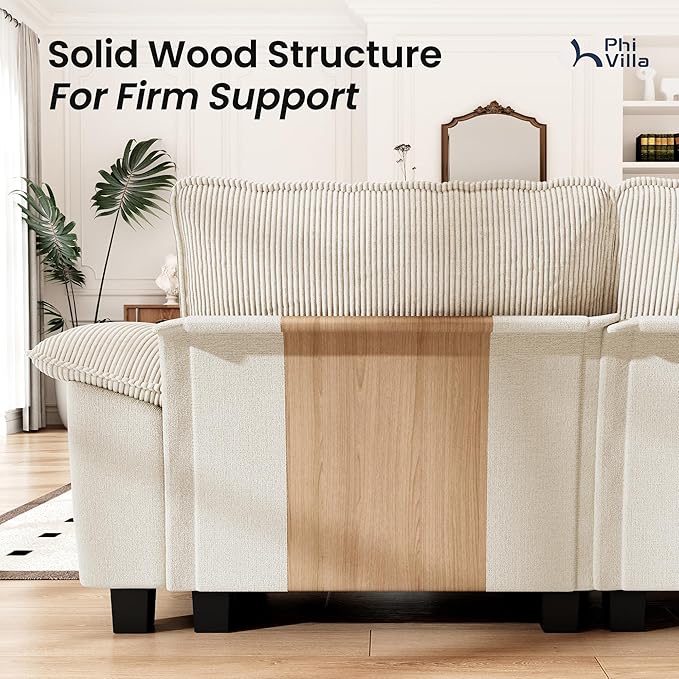PHI VILLA Cloud Modular Couches Sets, 3 Pieces Sectional Sofa Set with Single Sofa, 5-Seater Upholstered Couch for Living Room Small Spaces, Chenille Corduroy Dual Fabric, Beige