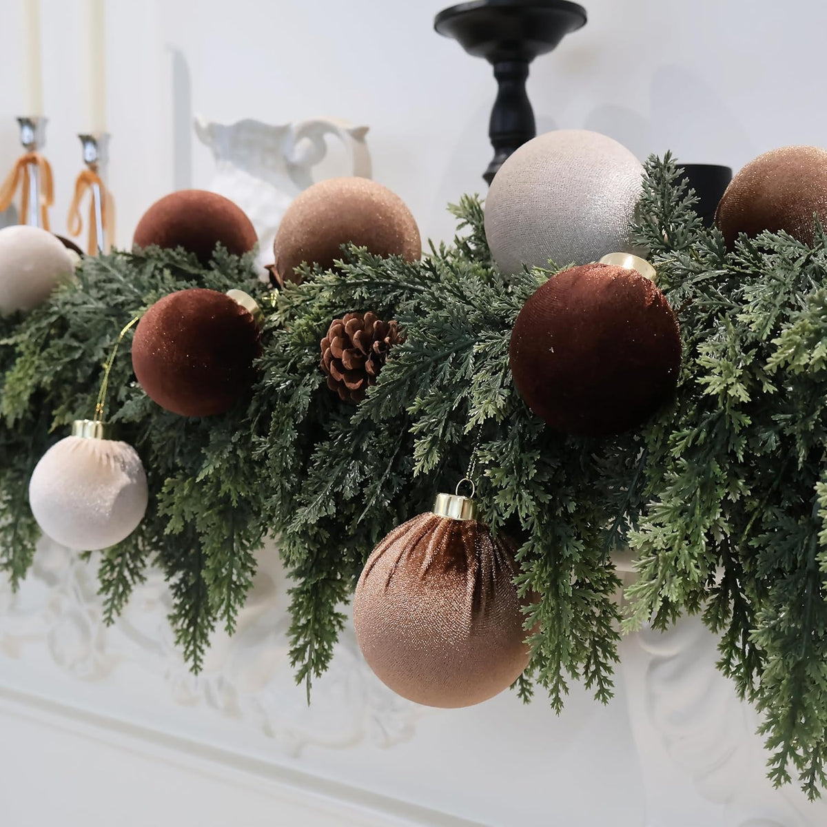 4inch Velvet Christmas Ornaments, 6pcs Multicolor Flocked Ornaments for Christmas Tree Decorations